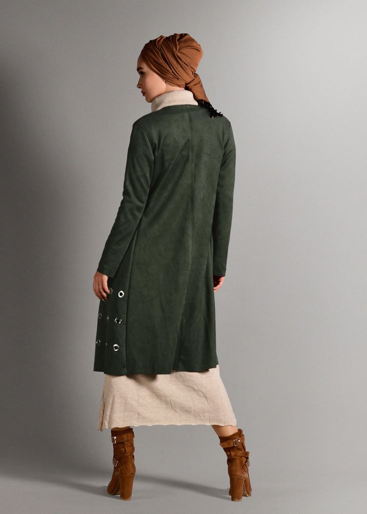 Hijab clothing KHAKI GROMMET DETAILED SUEDE JACKET 1418 