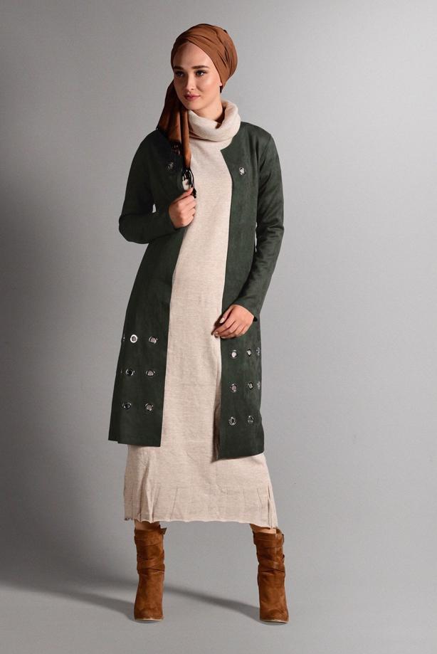 Tesettür giyim  KUŞGÖZÜ DETAYLI SÜET CEKET 1418 - TRENDTESETTÜR