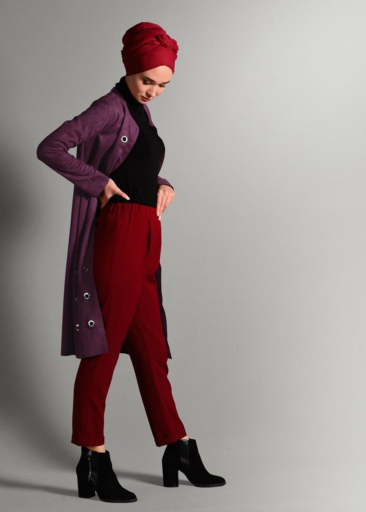 Vêtements hijab PRUNE VESTE EN DAIM DÉTAILLÉ ŒILLETS 1418