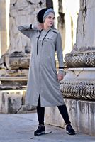 Tesettür giyim GRİ KAPÜŞONLU SPOR CEKET 2028 