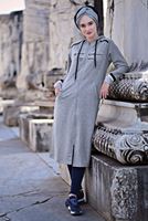 Tesettür giyim GRİ KAPÜŞONLU SPOR CEKET 2028 