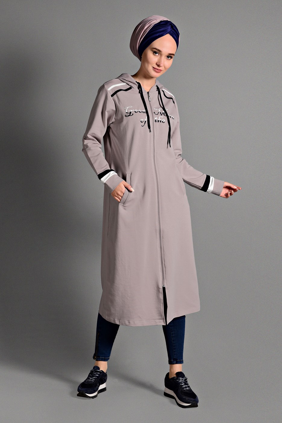 Tesettür giyim MOR KAPÜŞONLU SPOR CEKET 2028 