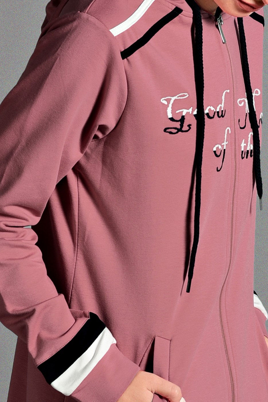 Tesettür giyim PEMBE KAPÜŞONLU SPOR CEKET 2028 