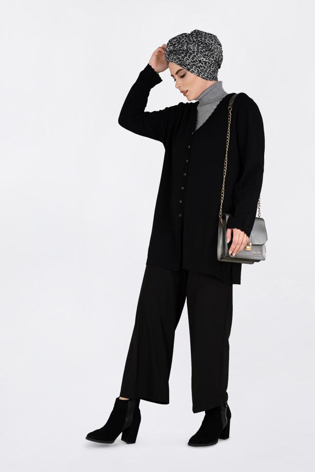 Vêtements hijab NOIR VESTE EN TRICOT 2772  - TRENDTESETTÜR