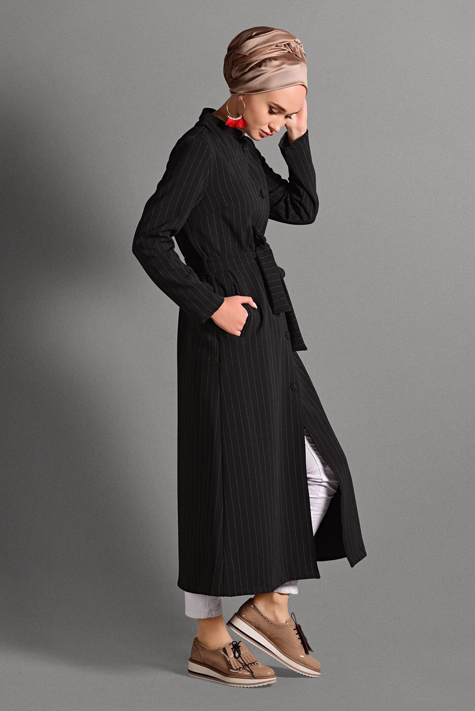 Vêtements hijab NOIR VESTE À RAYURES 3535 