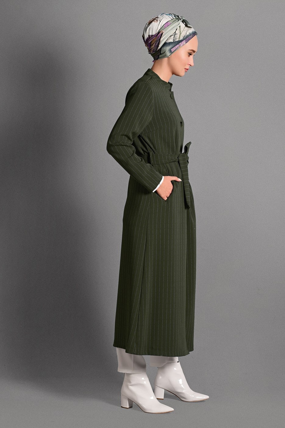 Vêtements hijab KAKI VESTE À RAYURES 3535 