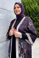 Vêtements hijab POURPRE VESTE EN VELOURS À FLEURS IMPRIMÉES 4785 