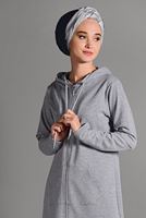 Tesettür giyim GRİ FERMUAR DETAYLI KAPÜŞONLU CEKET 4918 