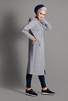 Tesettür giyim GRİ FERMUAR DETAYLI KAPÜŞONLU CEKET 4918 