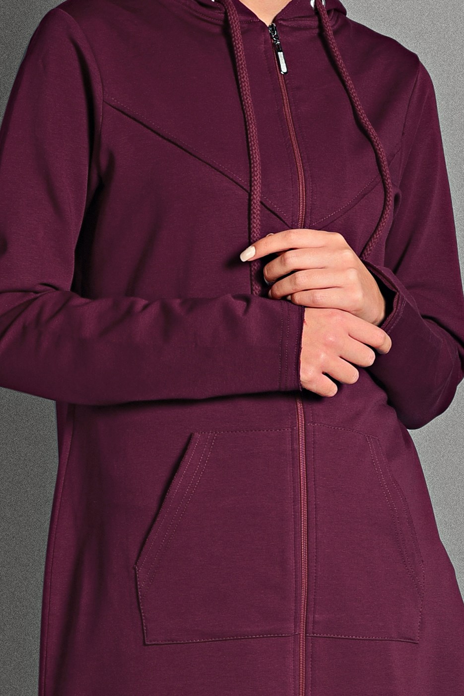 Tesettür giyim BORDO FERMUAR DETAYLI KAPÜŞONLU CEKET 4918 
