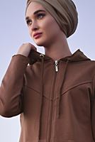 Tesettür giyim KAHVE FERMUAR DETAYLI KAPÜŞONLU CEKET 4918 