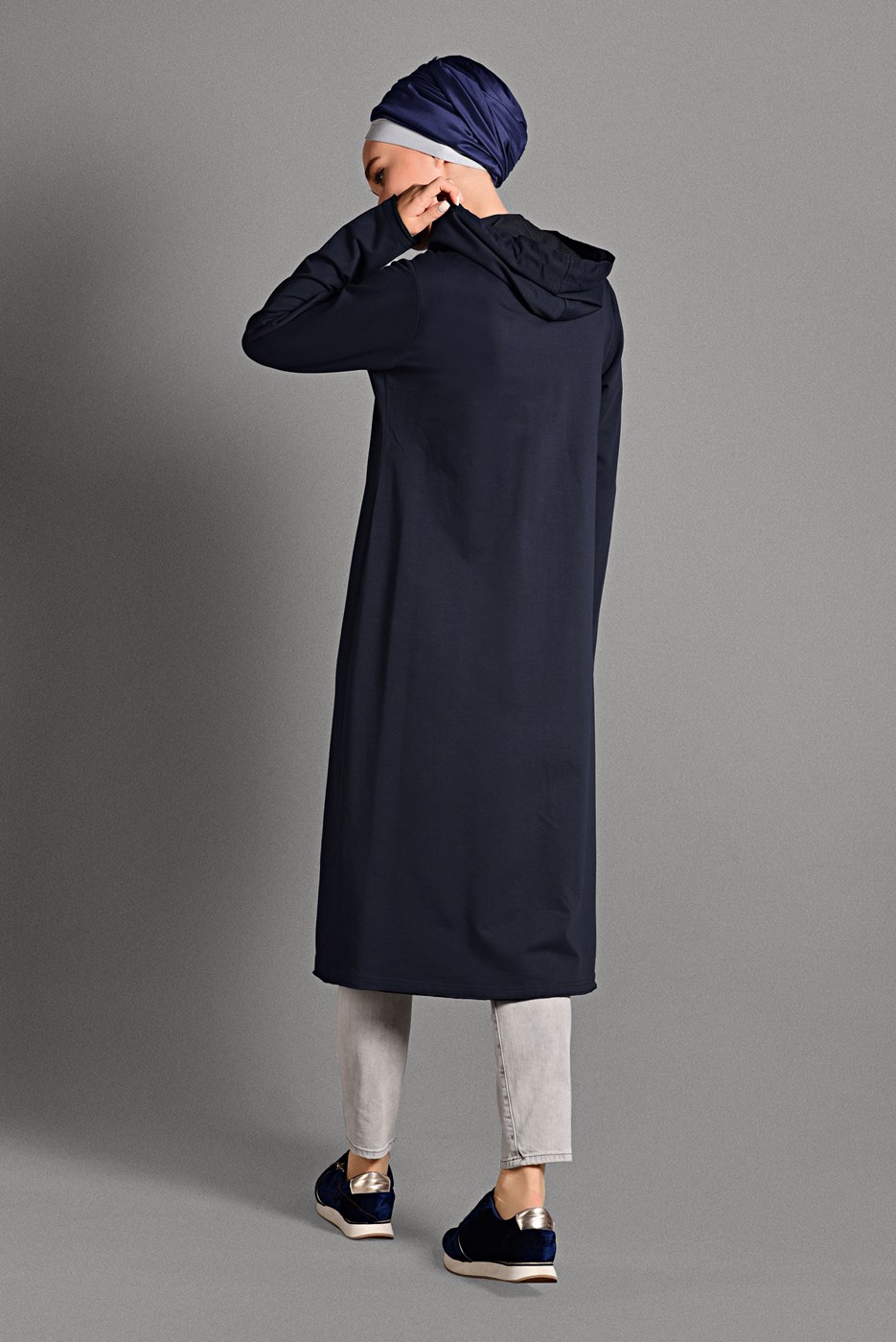 Tesettür giyim LACİVERT FERMUAR DETAYLI KAPÜŞONLU CEKET 4918 