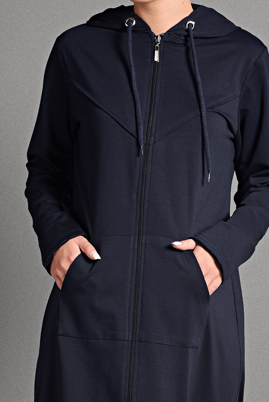 Tesettür giyim LACİVERT FERMUAR DETAYLI KAPÜŞONLU CEKET 4918 