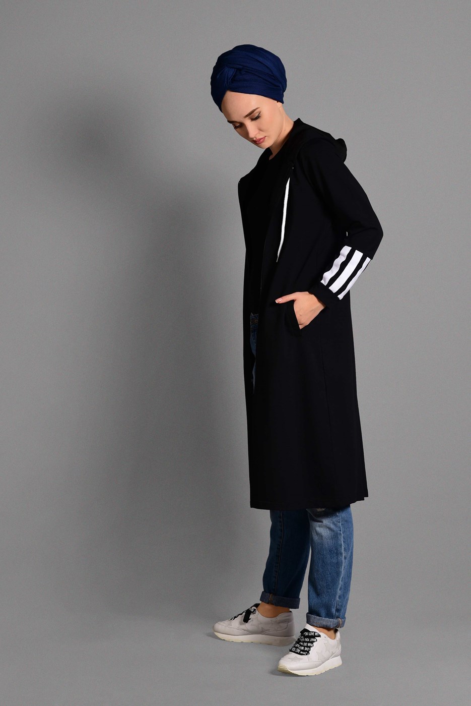 Tesettür giyim SİYAH ÇİZGİ DETAYLI SPOR CEKET 5028 