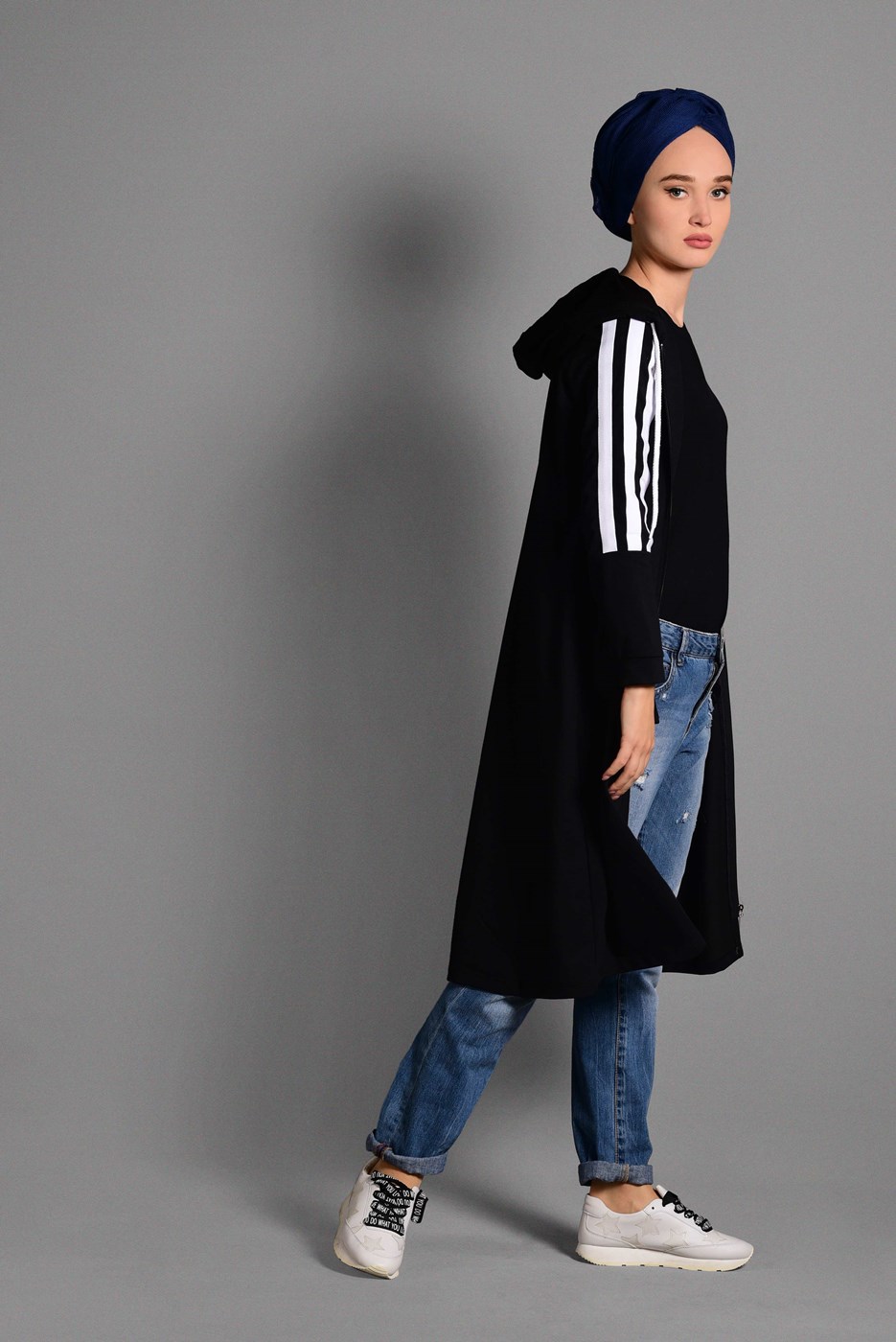 Tesettür giyim SİYAH ÇİZGİ DETAYLI SPOR CEKET 5028 