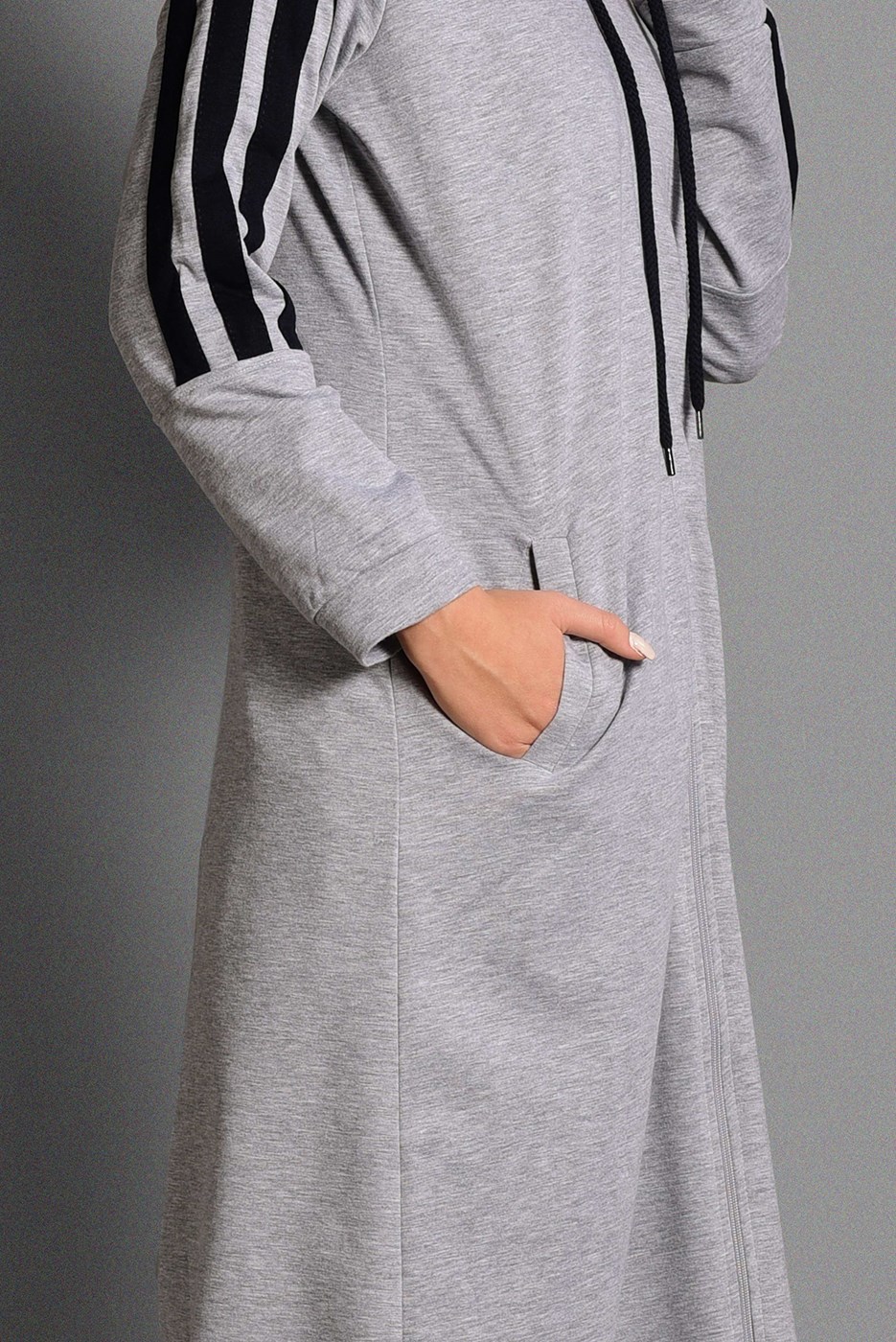 Tesettür giyim GRİ ÇİZGİ DETAYLI SPOR CEKET 5028 