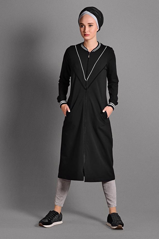 Vêtements hijab  STRIPPED ZIPPED SPORT JACKET 6028 - TRENDTESETTÜR