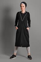 Tesettür giyim SİYAH ÇİZGİLİ FERMUARLI SPOR CEKET 6028 