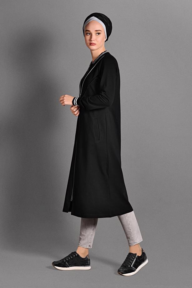 Tesettür giyim  ÇİZGİLİ FERMUARLI SPOR CEKET 6028  - TRENDTESETTÜR