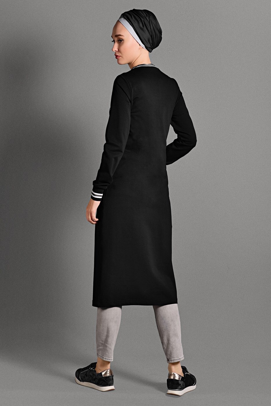 Hijab clothing BLACK STRIPPED ZIPPED SPORT JACKET 6028