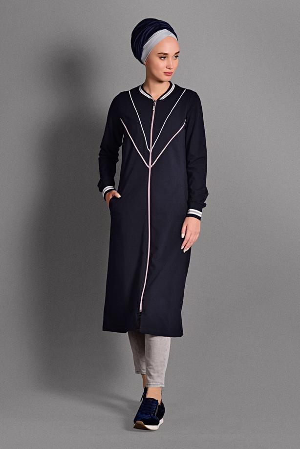 Vêtements hijab  STRIPPED ZIPPED SPORT JACKET 6028 - TRENDTESETTÜR