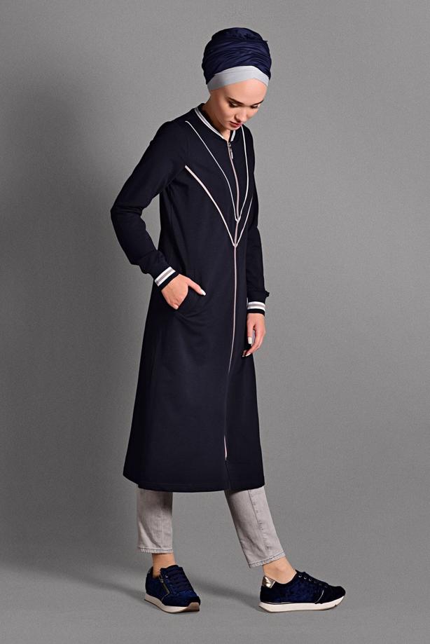 Tesettür giyim  ÇİZGİLİ FERMUARLI SPOR CEKET 6028  - TRENDTESETTÜR