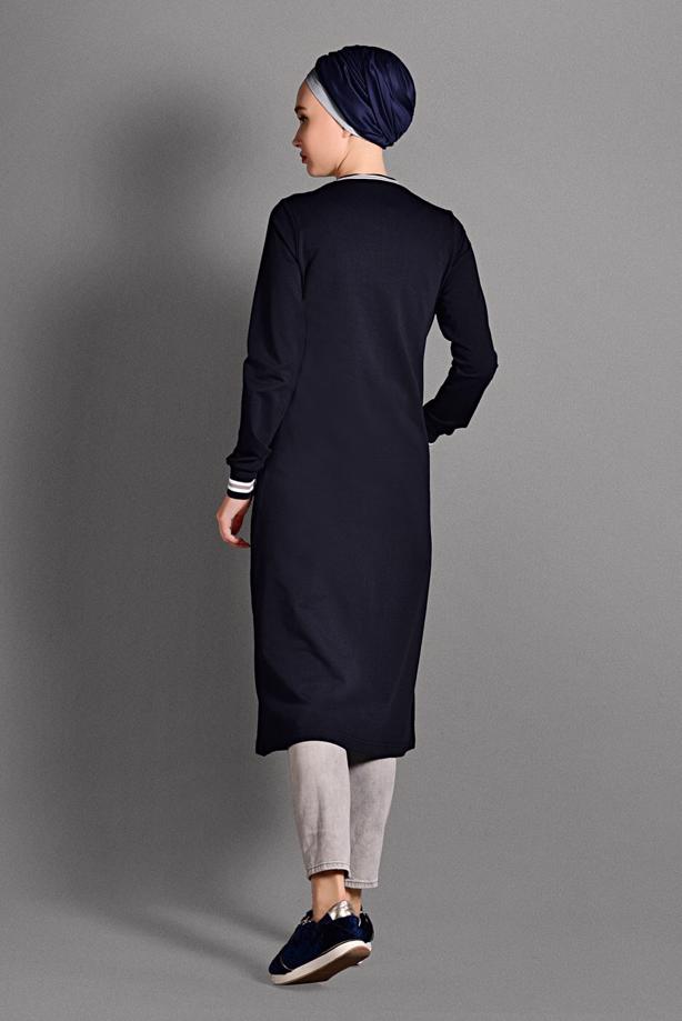 Tesettür giyim  ÇİZGİLİ FERMUARLI SPOR CEKET 6028  - TRENDTESETTÜR