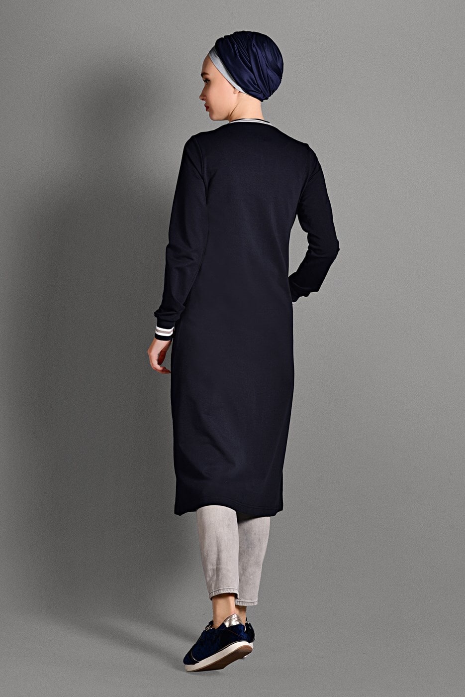 Vêtements hijab BLEU MARINE JAQUETTE ZIPPÉE À RAYURES 6028 