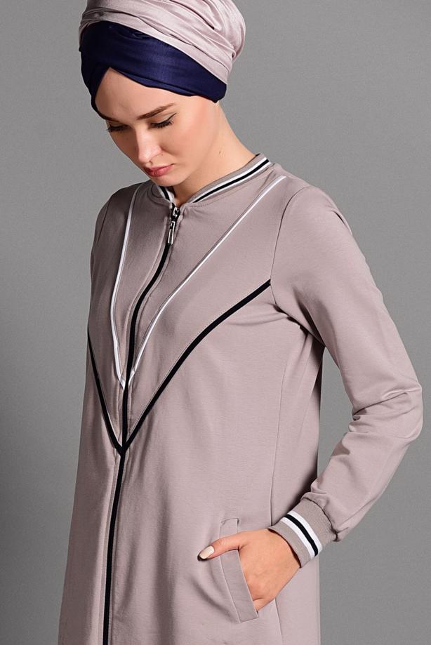 Tesettür giyim  ÇİZGİLİ FERMUARLI SPOR CEKET 6028  - TRENDTESETTÜR