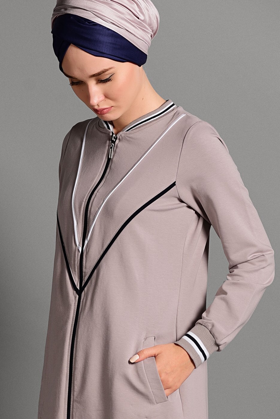 Vêtements hijab POURPRE JAQUETTE ZIPPÉE À RAYURES 6028 