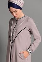 Tesettür giyim MOR ÇİZGİLİ FERMUARLI SPOR CEKET 6028 