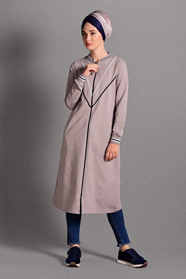 Vêtements hijab  STRIPPED ZIPPED SPORT JACKET 6028 - TRENDTESETTÜR