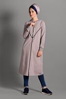 Tesettür giyim MOR ÇİZGİLİ FERMUARLI SPOR CEKET 6028 