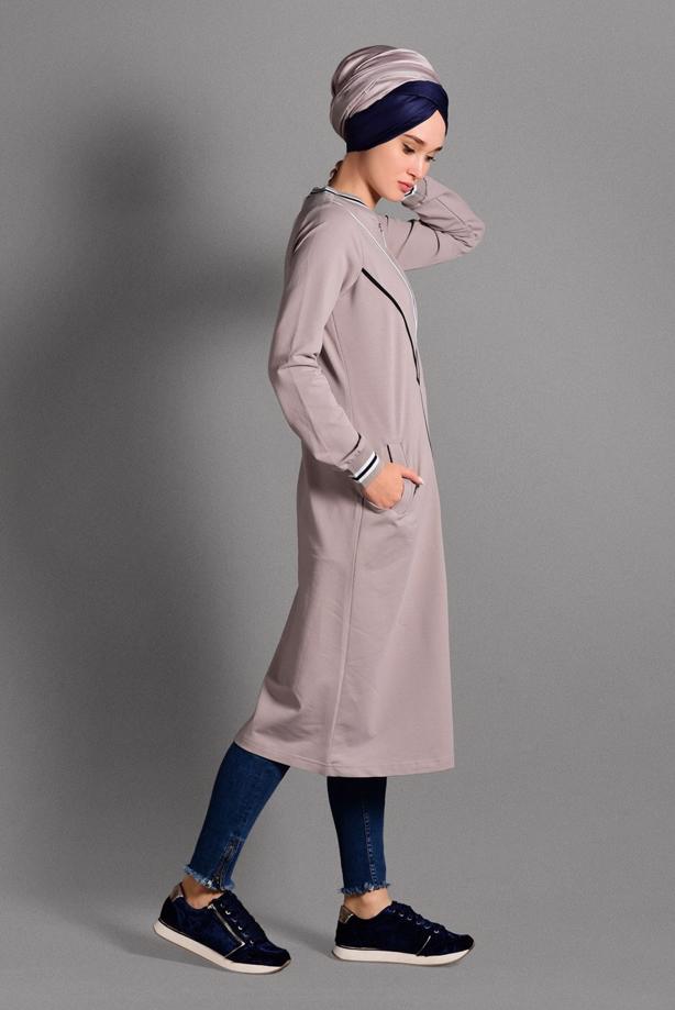 Tesettür giyim  ÇİZGİLİ FERMUARLI SPOR CEKET 6028  - TRENDTESETTÜR