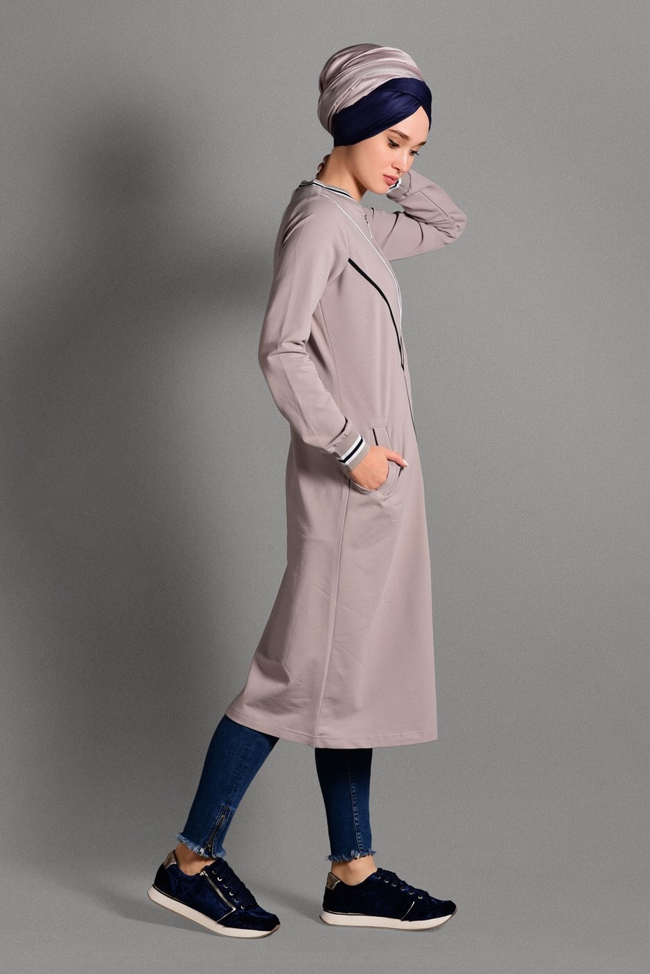 Vêtements hijab POURPRE JAQUETTE ZIPPÉE À RAYURES 6028 