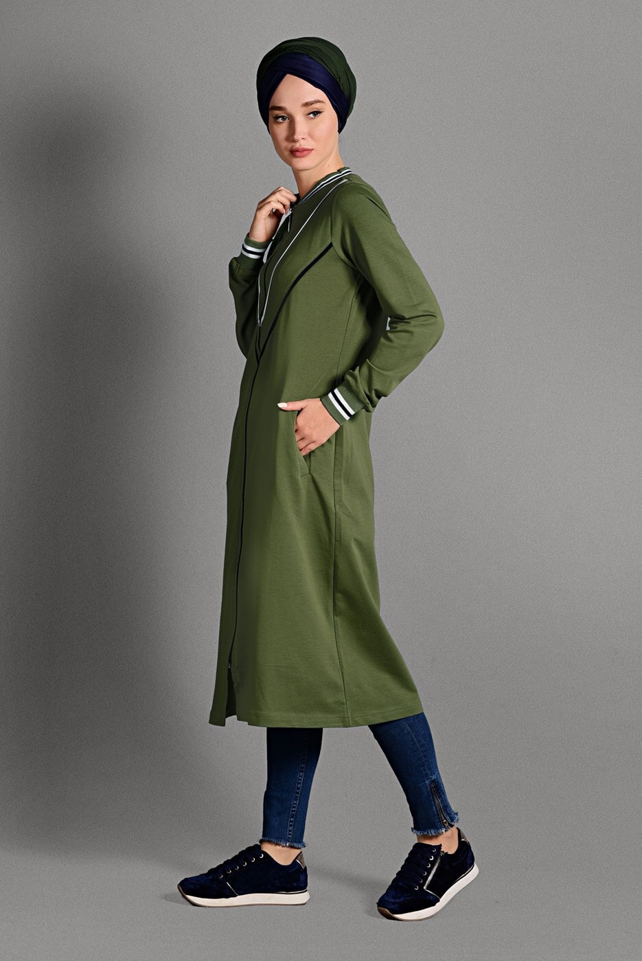 Vêtements hijab VERT JAQUETTE ZIPPÉE À RAYURES 6028 