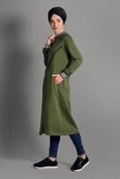 Tesettür giyim YEŞİL ÇİZGİLİ FERMUARLI SPOR CEKET 6028 