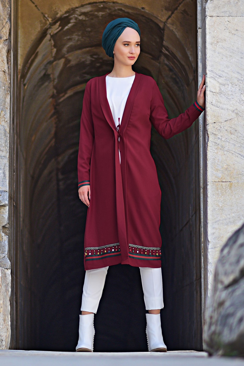 Vêtements hijab ROUGE VESTE À VERROTERIES 6435 