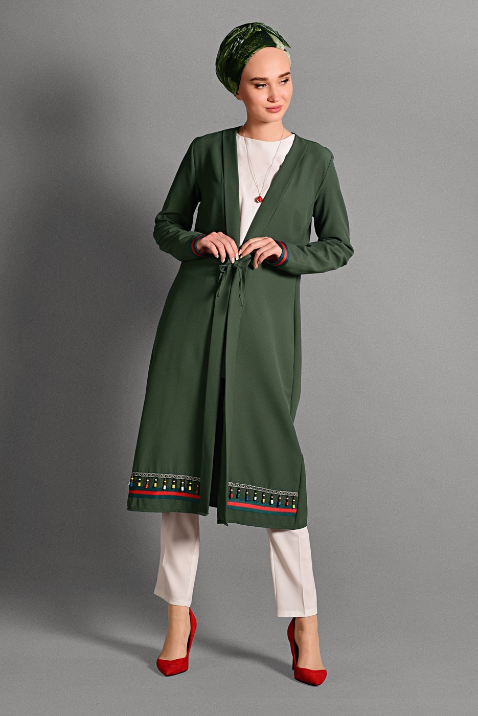 Hijab clothing KHAKI BEADED JACKET 6435 