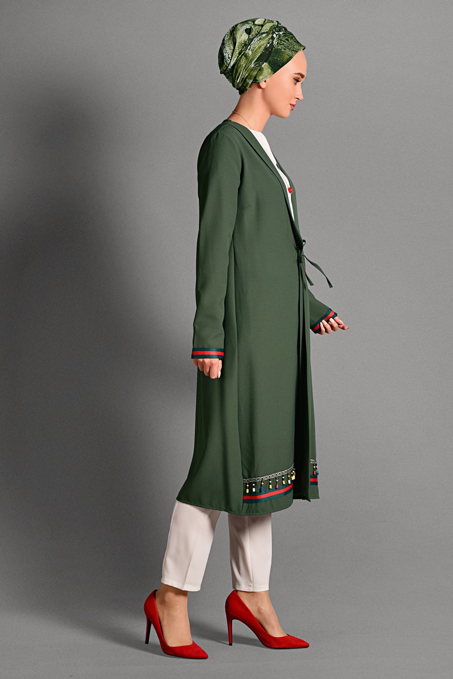 Hijab clothing KHAKI BEADED JACKET 6435 