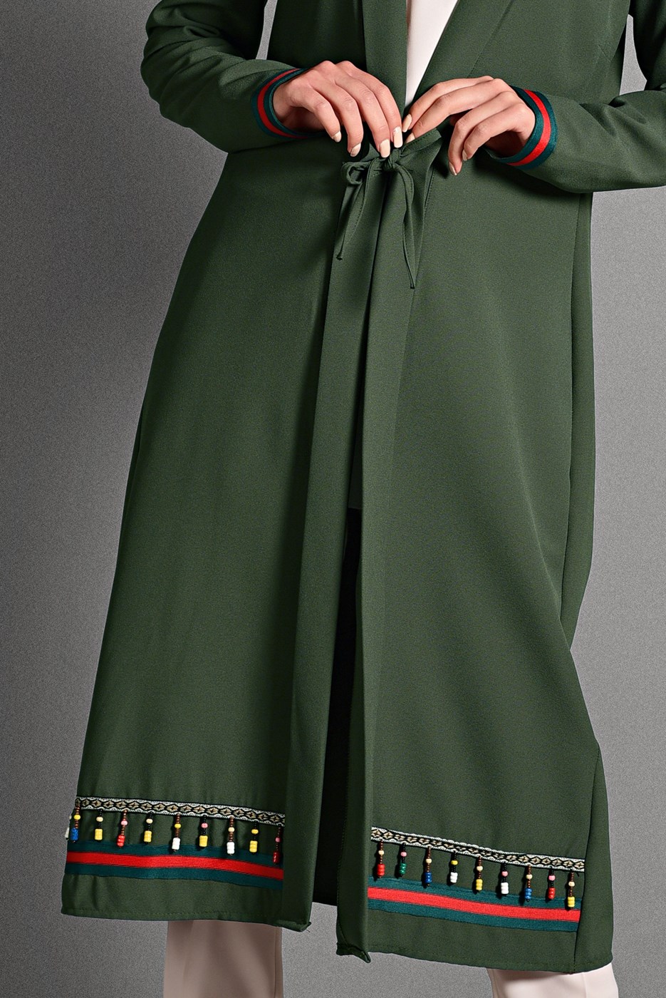Hijab clothing KHAKI BEADED JACKET 6435 