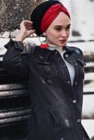 Tesettür giyim SİYAH CEP DETAYLI DENİM CEKET 7505