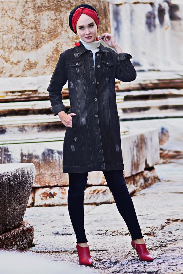 Tesettür giyim  CEP DETAYLI DENİM CEKET 7505 - TRENDTESETTÜR