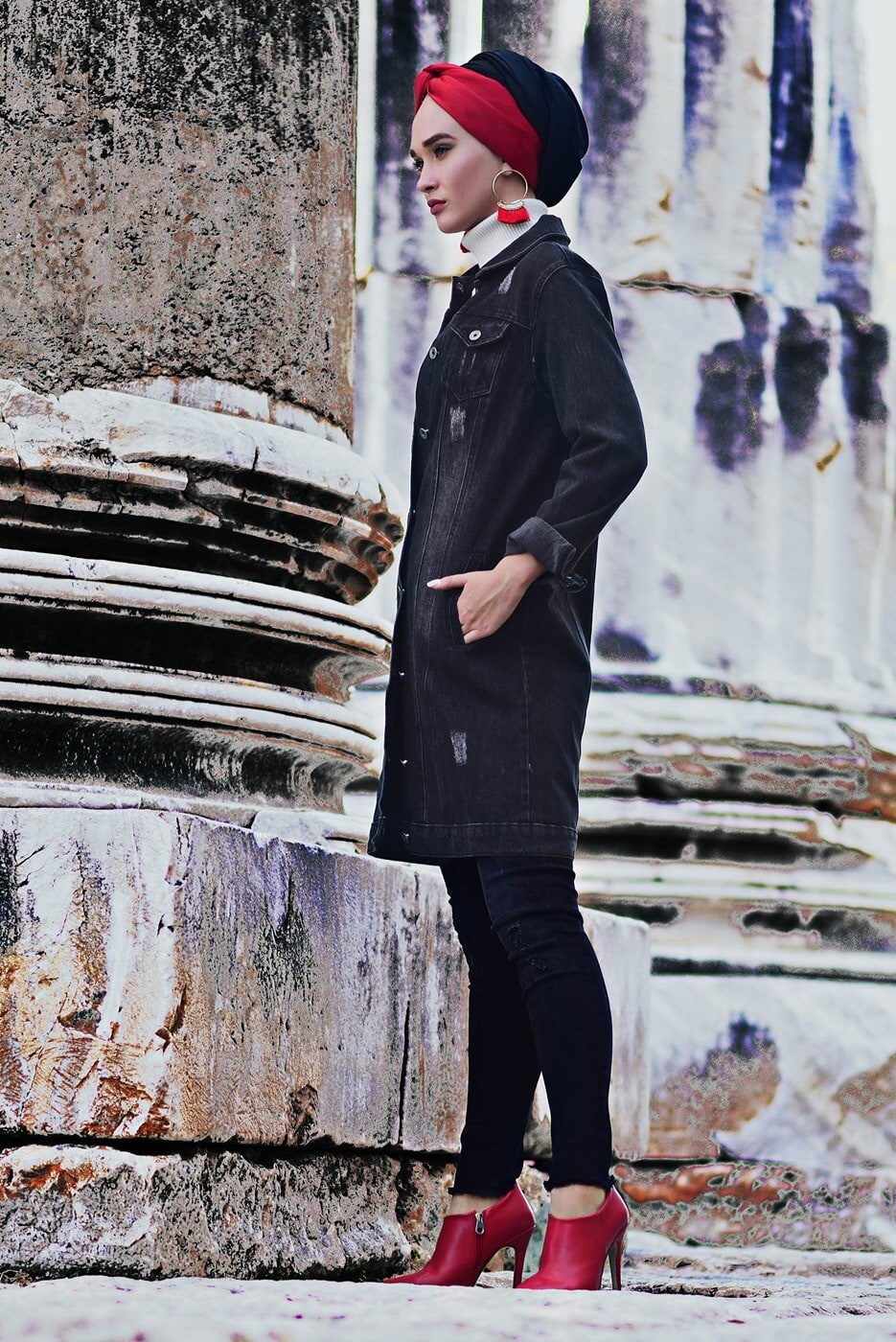 Tesettür giyim SİYAH CEP DETAYLI DENİM CEKET 7505