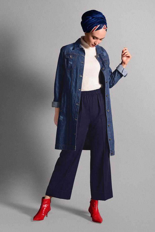 Tesettür giyim  CEP DETAYLI DENİM CEKET 7505 - TRENDTESETTÜR