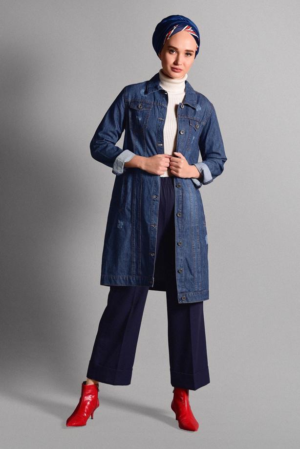 Tesettür giyim  CEP DETAYLI DENİM CEKET 7505 - TRENDTESETTÜR