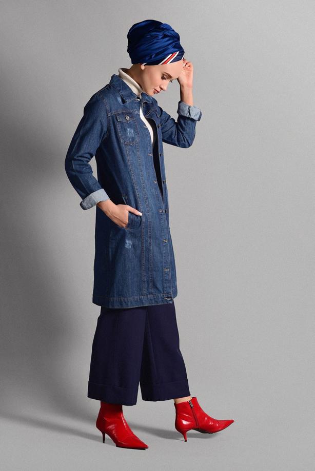 Tesettür giyim  CEP DETAYLI DENİM CEKET 7505 - TRENDTESETTÜR