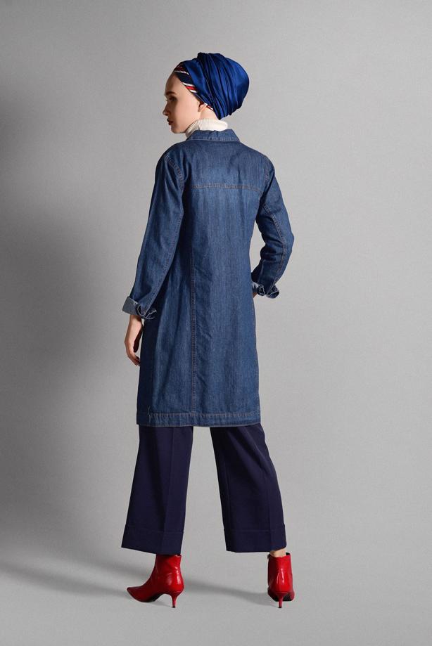 Tesettür giyim  CEP DETAYLI DENİM CEKET 7505 - TRENDTESETTÜR