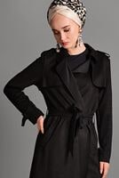 Hijab clothing BLACK TIE-WAIST SUEDE JACKET 7832 