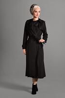 Hijab clothing BLACK TIE-WAIST SUEDE JACKET 7832 